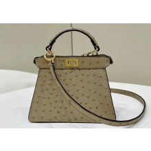 Fendi Peekaboo ISeeU Petite Bag in ostrich leather Beige 2024