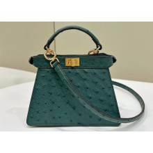 Fendi Peekaboo ISeeU Petite Bag in ostrich leather Dark Green 2024