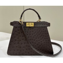 Fendi Peekaboo ISeeU Small Bag in ostrich leather Coffee 2024