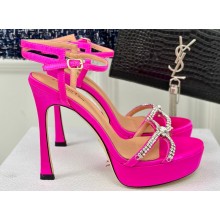 Dior Heel 12cm Platform 3cm Sunset Heeled Sandals in Fuchsia Satin and Silver-Tone Strass 2024