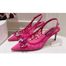 Dolce & Gabbana Heel 6.5cm Rainbow lace slingbacks in lurex lace Fuchsia 2024