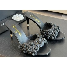Chanel Pearl Heel 8cm Camellia Mules Black 2024