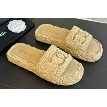 Chanel Braided Raffia CC Logo Mules Beige 2024
