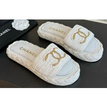 Chanel Braided Raffia CC Logo Mules White 2024