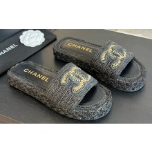 Chanel Braided Raffia CC Logo Mules Black 2024