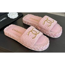 Chanel Braided Raffia CC Logo Mules Pink 2024