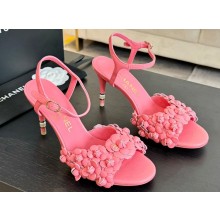 Chanel Pearl Heel 8cm Camellia Sandals Pink 2024