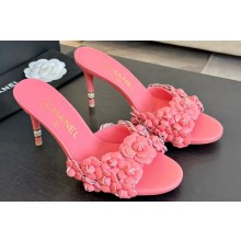 Chanel Pearl Heel 8cm Camellia Mules Pink 2024