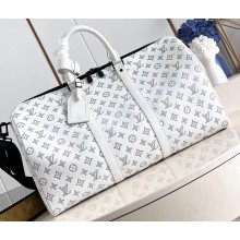 Louis Vuitton Monogram Shadow leather Keepall Bandoulière 50 Bag M24954 White 2024