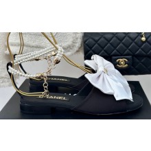 Chanel Heel 1.5cm Imitation Pearls Sandals G45813 Satin Black/White 2024