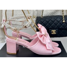 Chanel Heel 6cm Imitation Pearls Sandals G45813 Satin Pink 2024