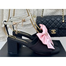 Chanel Heel 6cm Imitation Pearls Sandals G45813 Satin Black/Pink 2024