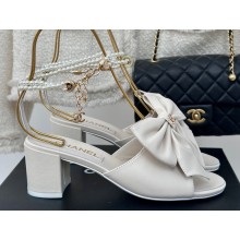 Chanel Heel 6cm Imitation Pearls Sandals G45813 Leather White 2024