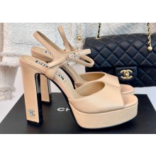 Chanel Heel 12cm Platform 4cm Sandals Calfskin Beige 2024
