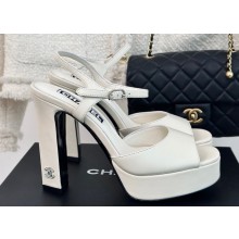 Chanel Heel 12cm Platform 4cm Sandals Calfskin White 2024
