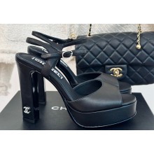 Chanel Heel 12cm Platform 4cm Sandals Calfskin Black 2024