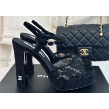 Chanel Heel 12cm Platform 4cm Sandals Lace Black 2024