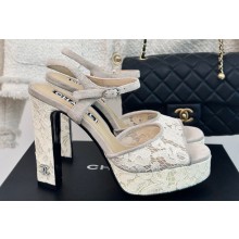 Chanel Heel 12cm Platform 4cm Sandals Lace White 2024