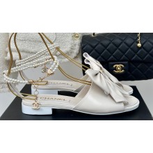 Chanel Heel 1.5cm Imitation Pearls Sandals G45813 Leather White 2024