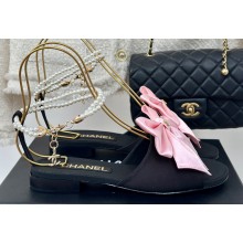 Chanel Heel 1.5cm Imitation Pearls Sandals G45813 Satin Black/Pink 2024