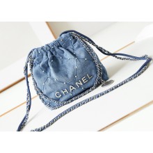 Chanel Washed Denim & Silver-Tone Metal CHANEL 22 Mini Handbag AS3980 Blue