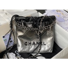 Chanel Shiny Calfskin & Silver-Tone Metal CHANEL 22 Mini Handbag AS3980 Silver Gray