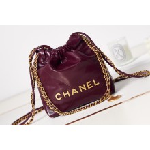 Chanel Shiny Calfskin & Gold-Tone Metal CHANEL 22 Mini Handbag AS3980 Burgundy