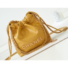 Chanel Shiny Calfskin & Gold-Tone Metal CHANEL 22 Mini Handbag AS3980 Yellow