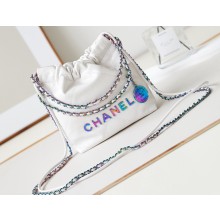 Chanel Shiny Calfskin & Rainbow-Tone Metal CHANEL 22 Mini Handbag AS3980 White