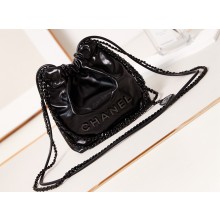 Chanel Shiny Calfskin & Black Metal CHANEL 22 Mini Handbag AS3980 Black