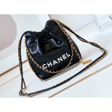 Chanel Shiny Calfskin & Gold-Tone Metal CHANEL 22 Mini Handbag AS3980 Black/White