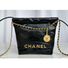 Chanel Shiny Calfskin Patchwork & Gold-Tone Metal CHANEL 22 Mini Handbag AS3980 Black/Patent