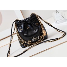 Chanel Shiny Lambskin & Gold-Tone Metal CHANEL 22 Mini Handbag AS3980 Black/Charms
