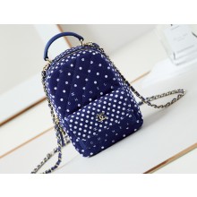 Chanel Printed Fabric & Gold-Tone Metal Mini Backpack Bag AP3753 Blue 2024