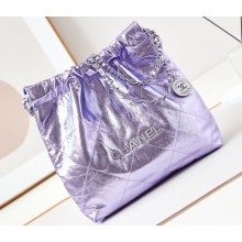 Chanel Crinkled Calfskin & Silver-Tone CHANEL 22 Small Handbag AS3260 Metallic Purple 2024