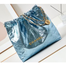 Chanel Crinkled Calfskin & Gold-Tone CHANEL 22 Medium Handbag AS3261 Metallic Blue 2024