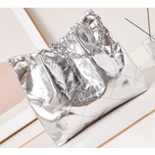 Chanel Crinkled Calfskin & Silver-Tone CHANEL 22 Medium Handbag AS3261 Metallic Silver 2024