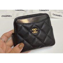 Chanel Grained Calfskin & Gold-Tone Metal Zip Coin Purse AP2061 Black 2024
