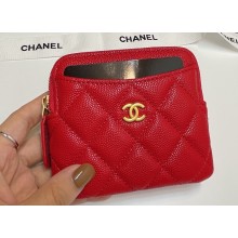 Chanel Grained Calfskin & Gold-Tone Metal Zip Coin Purse AP2061 Red 2024