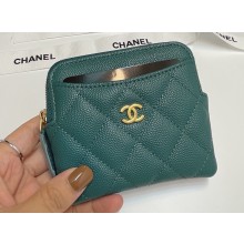 Chanel Grained Calfskin & Gold-Tone Metal Zip Coin Purse AP2061 Green 2024