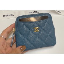 Chanel Grained Calfskin & Gold-Tone Metal Zip Coin Purse AP2061 Denim Blue 2024