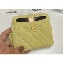 Chanel Grained Calfskin & Gold-Tone Metal Zip Coin Purse AP2061 Yellow 2024