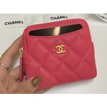 Chanel Grained Calfskin & Gold-Tone Metal Zip Coin Purse AP2061 Peach Red 2024