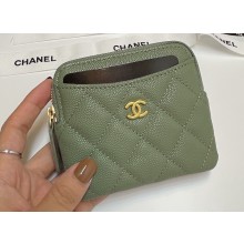 Chanel Grained Calfskin & Gold-Tone Metal Zip Coin Purse AP2061 Light Green 2024