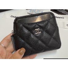 Chanel Caviar Leather Zip Coin Purse AP2061 Black/Silver 2024