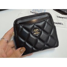 Chanel Lambskin Zip Coin Purse AP2061 Black/Gold 2024