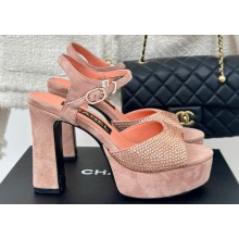 Chanel Heel 12cm Platform 4cm Sandals Suede Pink/Crystals 2024