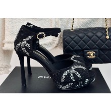 Chanel Heel 10.5cm Platform 2cm Sandals Black/Crystals CC Logo 2024