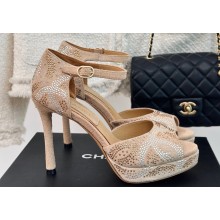 Chanel Heel 10.5cm Platform 2cm Sandals Beige/Crystals CC Logo 2024