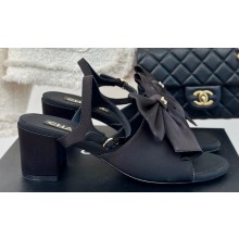 Chanel Heel 6cm Bow Sandals G45812 Satin Black 2024